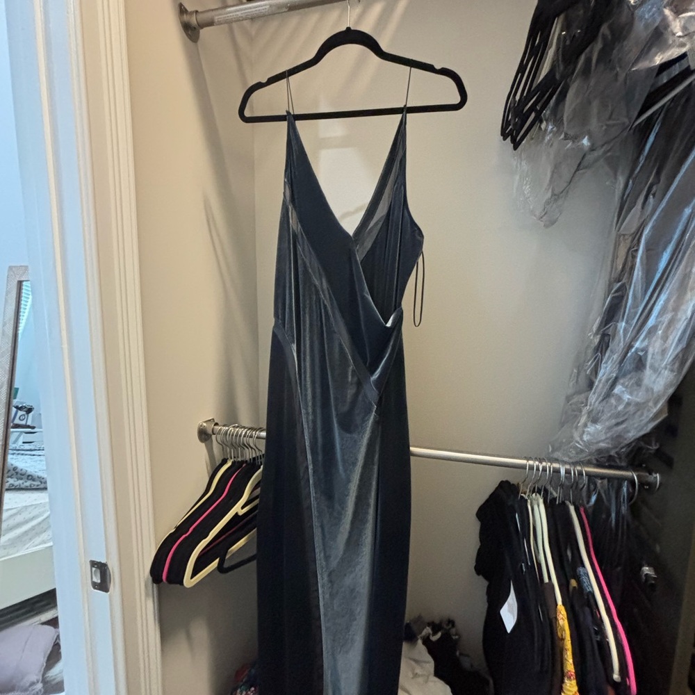 Velvet Slip Maxi Dress in Slate Blue